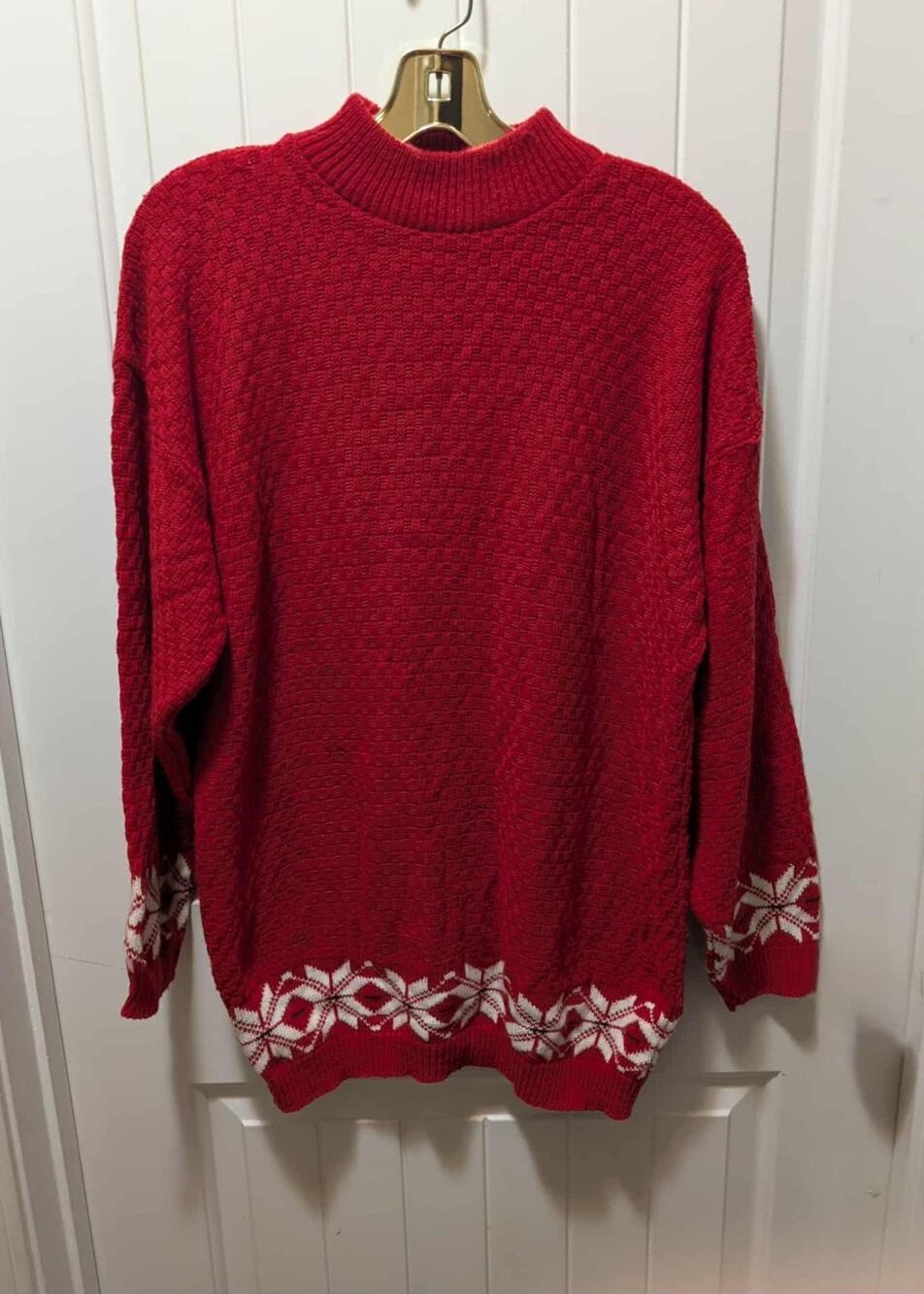 Vintage Morgan Square Red White Balloon Sleeve Holiday Christmas Sweater Size S